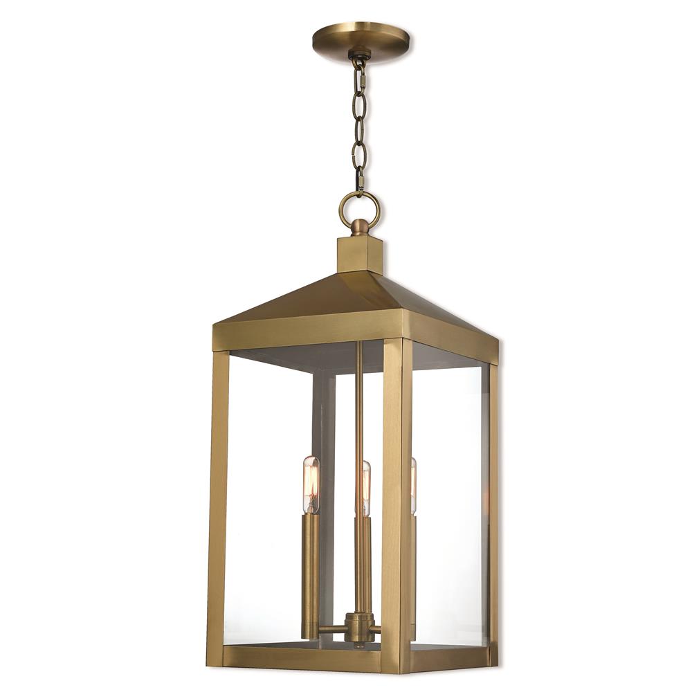 Livex Lighting 20587-01 Nyack 3 Lt Outdoor Pendant Lantern in Antique Brass